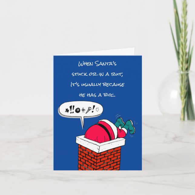Funny Santa's Stuck in Chimney Christmas Holiday Card (Front)