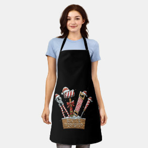 Funny Santa's Workshop Candy Cane Handyman Tools Apron
