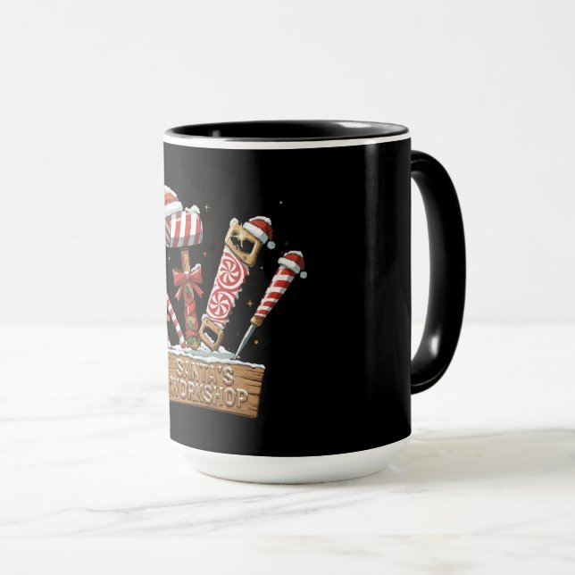 Funny Santa's Workshop Candy Cane Handyman Tools Mug (Front Right)