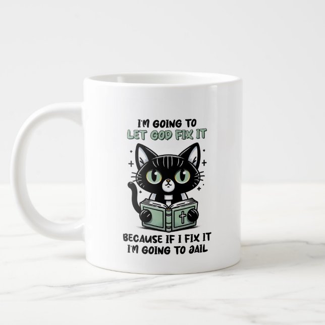Funny sarcasm cat word art  large coffee mug (Left)