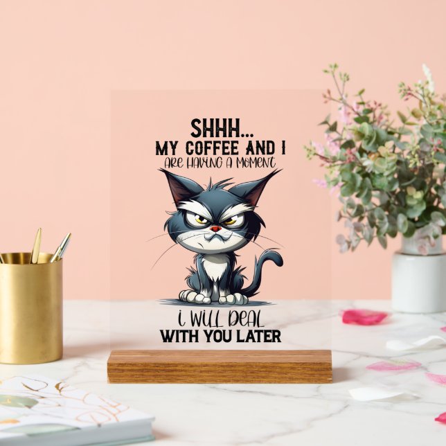 Funny sarcasm coffee cat word art acrylic sign (Wedding)