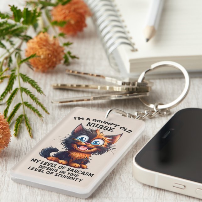 Funny sarcasm word art Nurse cat  Key Ring (Front Right)