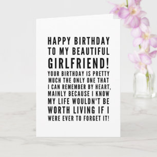 Funny sarcastic birthday wishes for girlfriend card