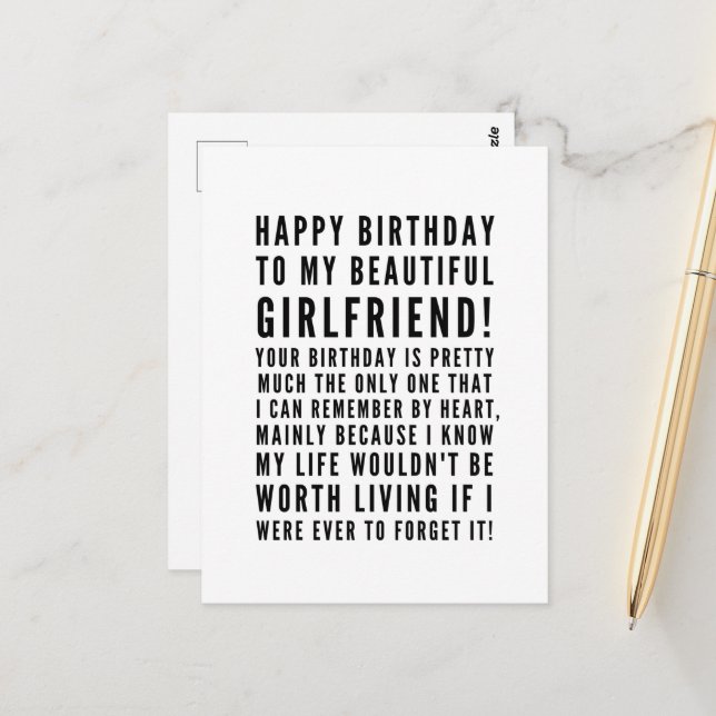 Funny sarcastic birthday wishes for girlfriend postcard (Front/Back In Situ)