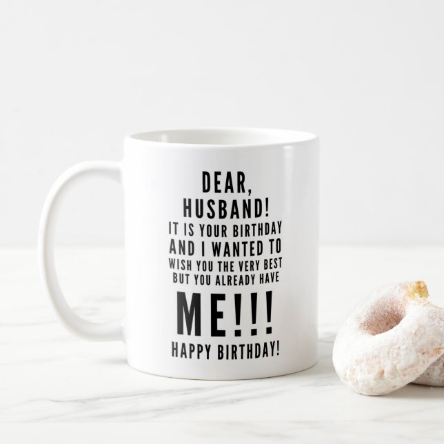 Funny sarcastic birthday wishes for husband coffee mug (With Donut)