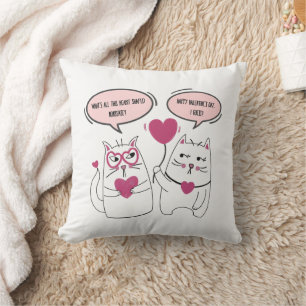 Funny Sarcastic Cat Couple Custom Valentines Day Cushion
