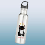 Funny Sarcastic Christmas Cat 710 Ml Water Bottle<br><div class="desc">A funny sarcastic,  annoyed and unenthusiastic black and white tuxedo cat with Christmas antlers.  Ho ho ho,  and all that stuff.
Change the text or remove it to personalise further.</div>