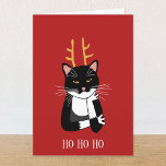 Funny Sarcastic Christmas Cat Holiday Card<br><div class="desc">A sarcastic,  annoyed and unenthusiastic black and white tuxedo cat with Christmas antlers.  Ho ho ho,  and all that.
Personalise by changing or removing the text on the front and inside.</div>