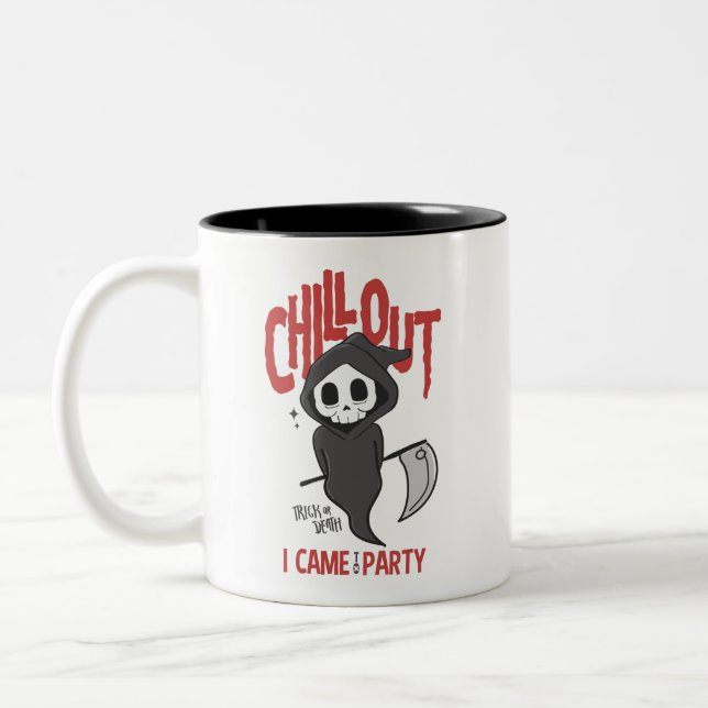 Funny Sarcastic GrimReaper Halloween Party  Two-Tone Coffee Mug (Left)