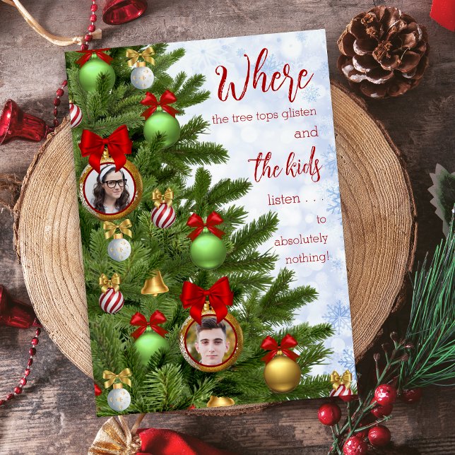 Funny Sarcastic Kids Humour Family Merry Christmas Holiday Card (cute 2 photo funny sarcastic humor family kids christmas cards with personalized message on the back)