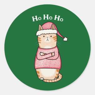 Funny Sarcastic Orange Cat Christmas Classic Round Sticker