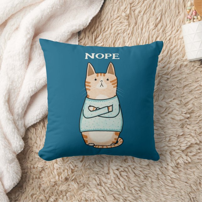 Funny Sarcastic Orange Cat Nope Cushion (Blanket)