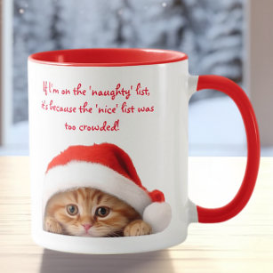 Funny Sarcastic Orange Cat Santa Hat Nice List Mug