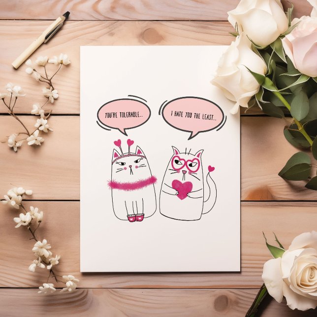 Funny Sarcastic Valentine's Day Cartoon Cat Couple Holiday Card (Creator Uploaded)