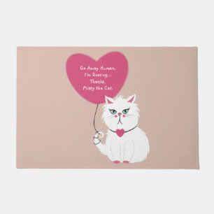 Funny Sarcastic White Cat Custom Go Away Doormat