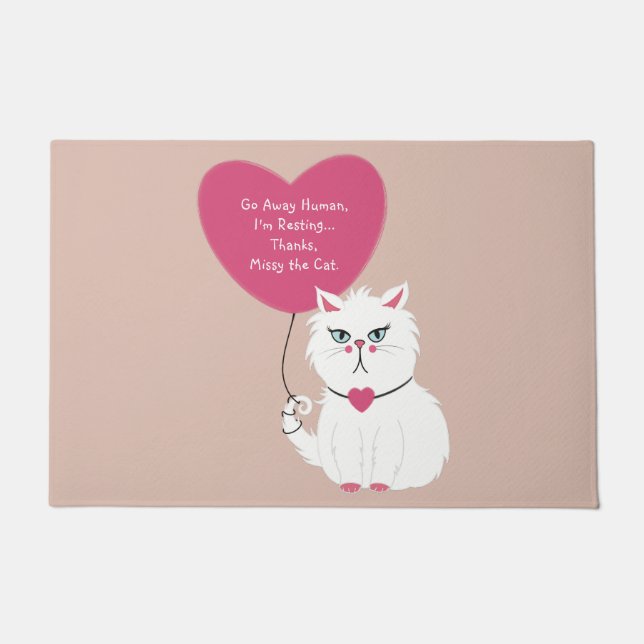 Funny Sarcastic White Cat Custom Go Away Doormat (Front)