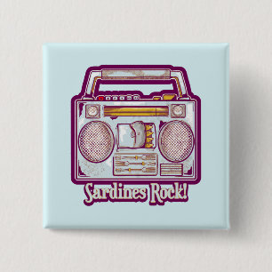 Funny sardines tin stereo 15 cm square badge