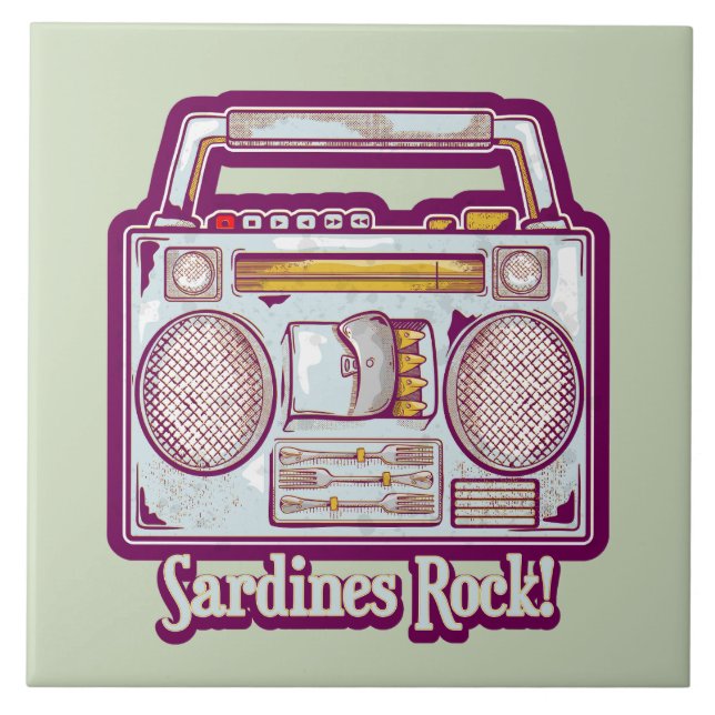 Funny sardines tin stereo ceramic tile (Front)