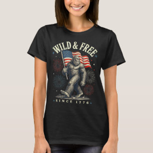 Funny Sasquatch Aamerican Flag Wild And Since 1776 T-Shirt