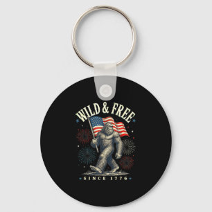 Funny sasquatch american flag wild and since 1776  key ring
