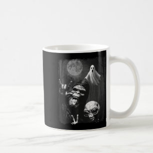 Funny Sasquatch & Alien Rock On Hand Sign Ghos Coffee Mug