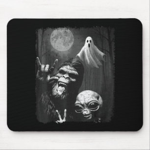 Funny Sasquatch & Alien Rock On Hand Sign Ghos Mouse Pad