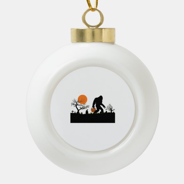 Funny Sasquatch Bigfoot Halloween Costume T-shirt Ceramic Ball Christmas Ornament (Front)