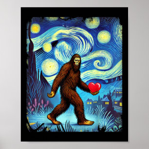 Funny Sasquatch Bigfoot Heart Valentines Day Boys  Poster