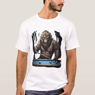 Funny Sasquatch Bigfoot Playing Billiards  T-Shirt