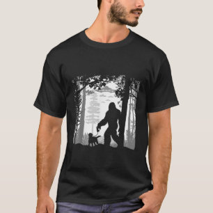 Funny Sasquatch Bigfoot Walking Dog In Woods With T-Shirt