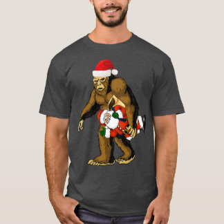 Funny Sasquatch Carrying Santa Claus Bigfoot Santa T-Shirt