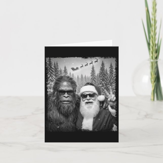 Funny Sasquatch Meme Cool Selfie With Santa Christ Card (Front)