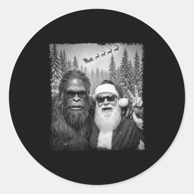 Funny Sasquatch Meme Cool Selfie With Santa Christ Classic Round Sticker (Front)