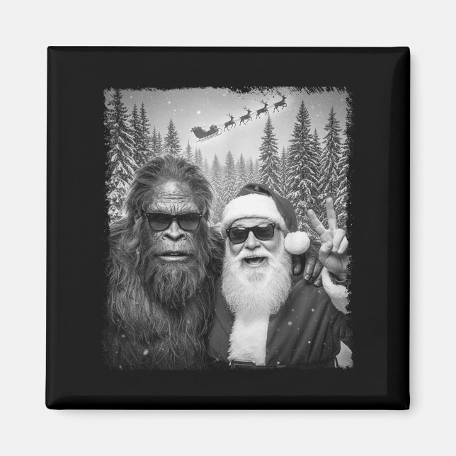 Funny Sasquatch Meme Cool Selfie With Santa Christ Magnet (Front)
