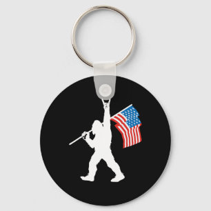 Funny Sasquatch Rock And Roll Usa Flag For Bigfoot Key Ring