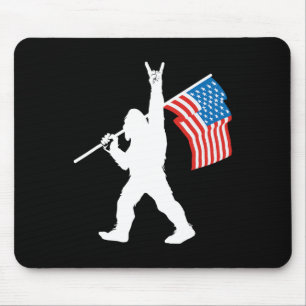 Funny Sasquatch Rock And Roll Usa Flag For Bigfoot Mouse Pad