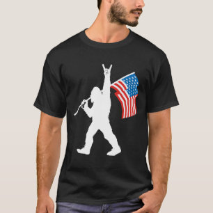 Funny Sasquatch Rock And Roll Usa Flag For Bigfoot T-Shirt