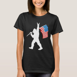 Funny Sasquatch Rock And Roll Usa Flag For Bigfoot T-Shirt