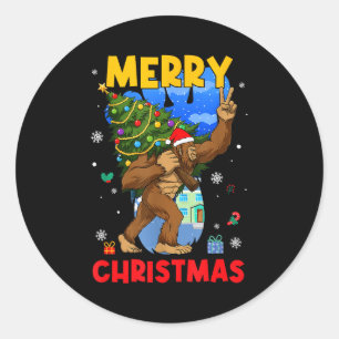 Funny Sasquatch Santa Bigfoot Christmas Tree Xmas  Classic Round Sticker