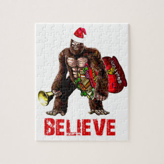Funny Sasquatch Santa Claus Christmas Design Jigsaw Puzzle