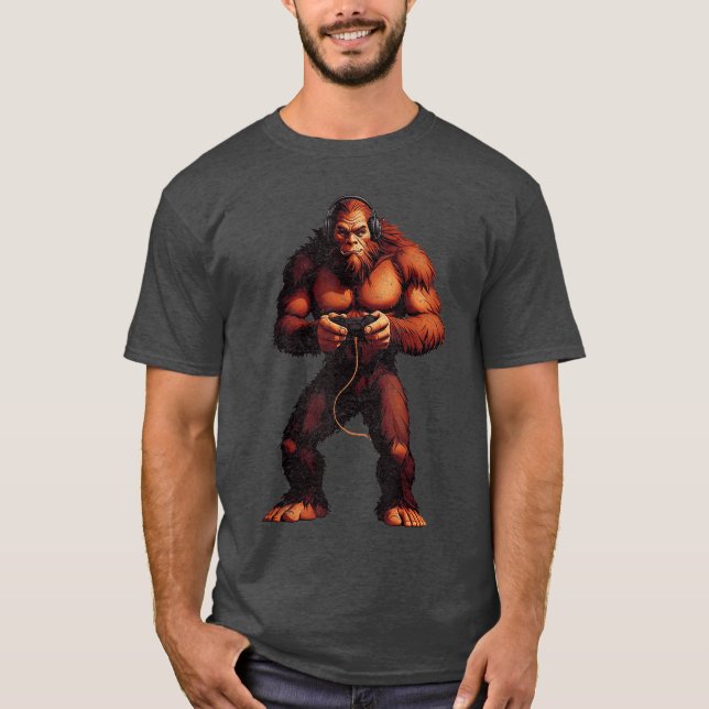 Funny Sasquatch Video Games retro T-Shirt (Front)