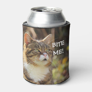 Funny Sassy Cat with Attitude Bite Me Can Cooler