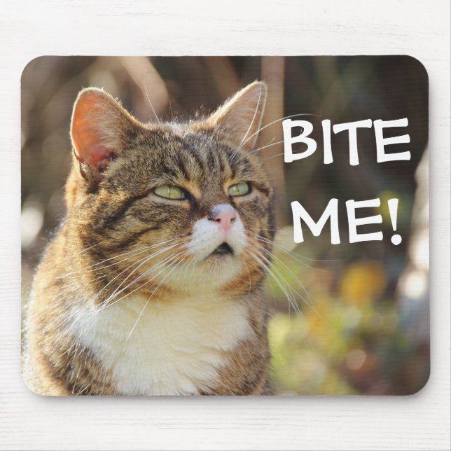 Funny Sassy Cat with Attitude Bite Me Mouse Pad (Front)