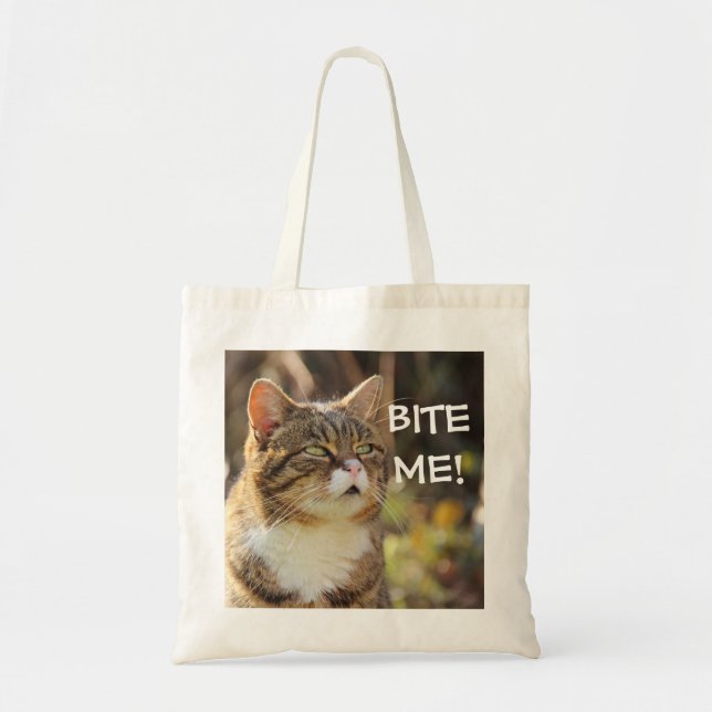 Funny Sassy Cat with Attitude Bite Me Tote Bag (Front)