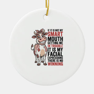 Funny Sassy Cow Smart Mouth Vintage Graphic_1 Ceramic Ornament