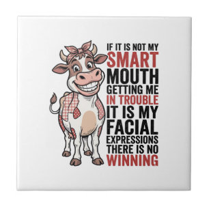 Funny Sassy Cow Smart Mouth Vintage Graphic_1 Ceramic Tile