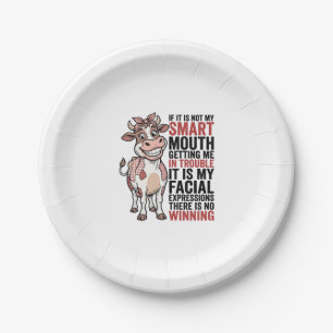 Funny Sassy Cow Smart Mouth Vintage Graphic_1 Paper Plate