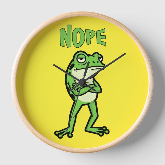 Funny Sassy Frog Nope, Grumpy Toads Cartoon Illus Clock (Front)