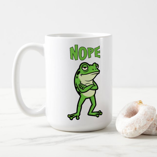 Funny Sassy Frog Nope, Grumpy Toads Cartoon Illus Coffee Mug (With Donut)