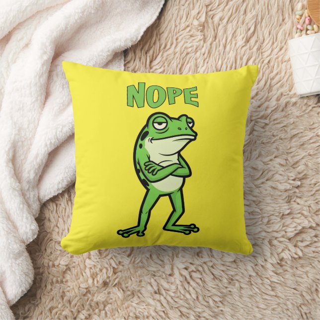 Funny Sassy Frog Nope, Grumpy Toads Cartoon Illus Cushion (Blanket)